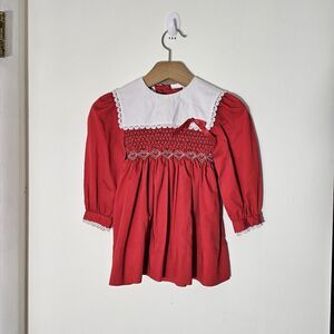 Red Smocked Kids Casual Dress